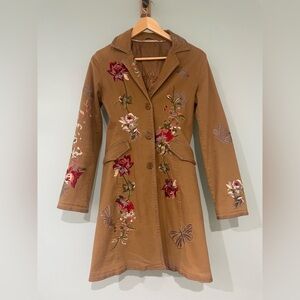 Embroidered Tan Floral Women's Coat